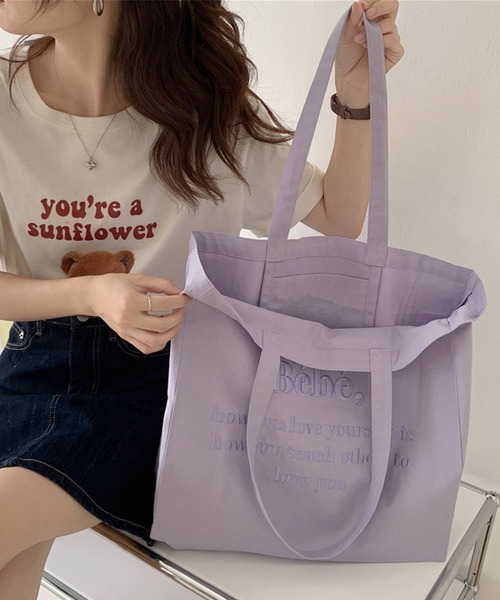 Jasmine Grandiflorum(ジャスミングランディフローラム)の「同色ロゴ刺繍パステルトートバッグ(トートバッグ・レディース・ベージュ/パープル/ピンク/ブルー・FREE)」の22枚目の写真