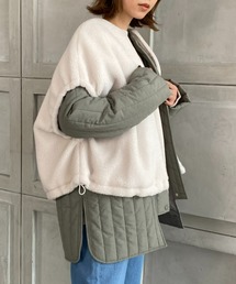 moment+ | 【2021A/W New Arrival】ボアベスト＆ナイロンラインキルト ノーカラーブルゾン(裏地付き)(ミリタリージャケット)