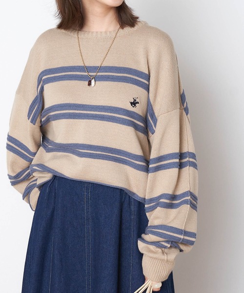 BEVERLY HILLS POLO CLUB（ビバリーヒルズポロクラブ）の「BEVERLY HILLS POLO CLUB/ビバリーヒルズポロクラブ ガーター編みオーバーサイズクルーネックニット（ニット/セーター・レディース・ベージュ/オフホワイト/グリーン/ブルー・M/L）」の3枚目の写真