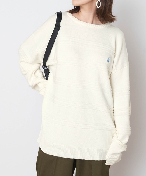 BEVERLY HILLS POLO CLUB（ビバリーヒルズポロクラブ）の「BEVERLY HILLS POLO CLUB/ビバリーヒルズポロクラブ ガーター編みオーバーサイズクルーネックニット（ニット/セーター・レディース・ベージュ/オフホワイト/グリーン/ブルー・M/L）」の2枚目の写真