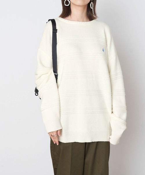 BEVERLY HILLS POLO CLUB（ビバリーヒルズポロクラブ）の「BEVERLY HILLS POLO CLUB/ビバリーヒルズポロクラブ ガーター編みオーバーサイズクルーネックニット（ニット/セーター・レディース・ベージュ/オフホワイト/グリーン/ブルー・M/L）」の5枚目の写真