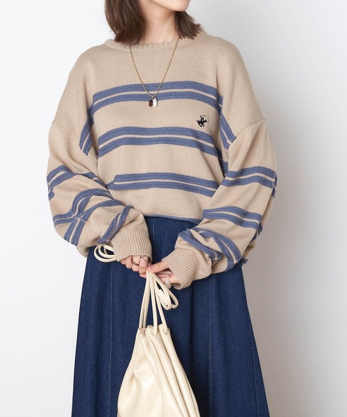 BEVERLY HILLS POLO CLUB（ビバリーヒルズポロクラブ）の「BEVERLY HILLS POLO CLUB/ビバリーヒルズポロクラブ ガーター編みオーバーサイズクルーネックニット（ニット/セーター・レディース・ベージュ/オフホワイト/グリーン/ブルー・M/L）」の9枚目の写真