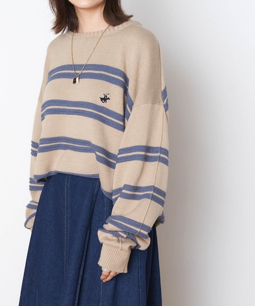 BEVERLY HILLS POLO CLUB（ビバリーヒルズポロクラブ）の「BEVERLY HILLS POLO CLUB/ビバリーヒルズポロクラブ ガーター編みオーバーサイズクルーネックニット（ニット/セーター・レディース・ベージュ/オフホワイト/グリーン/ブルー・M/L）」の10枚目の写真
