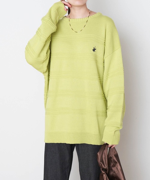 BEVERLY HILLS POLO CLUB（ビバリーヒルズポロクラブ）の「BEVERLY HILLS POLO CLUB/ビバリーヒルズポロクラブ ガーター編みオーバーサイズクルーネックニット（ニット/セーター・レディース・ベージュ/オフホワイト/グリーン/ブルー・M/L）」の13枚目の写真