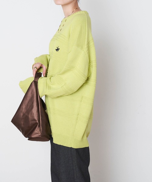 BEVERLY HILLS POLO CLUB（ビバリーヒルズポロクラブ）の「BEVERLY HILLS POLO CLUB/ビバリーヒルズポロクラブ ガーター編みオーバーサイズクルーネックニット（ニット/セーター・レディース・ベージュ/オフホワイト/グリーン/ブルー・M/L）」の14枚目の写真