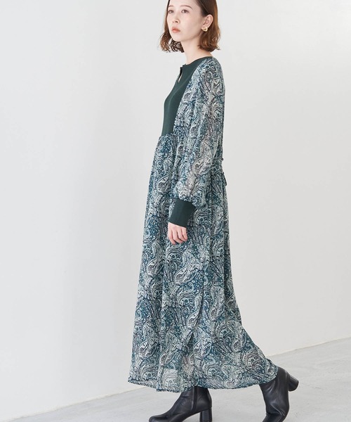 ROPE' PICNIC(ロペピクニック)の「【emur】リブパーツプリントワンピース(ワンピース・レディース・ブラック/グリーン・38)」の2枚目の写真
