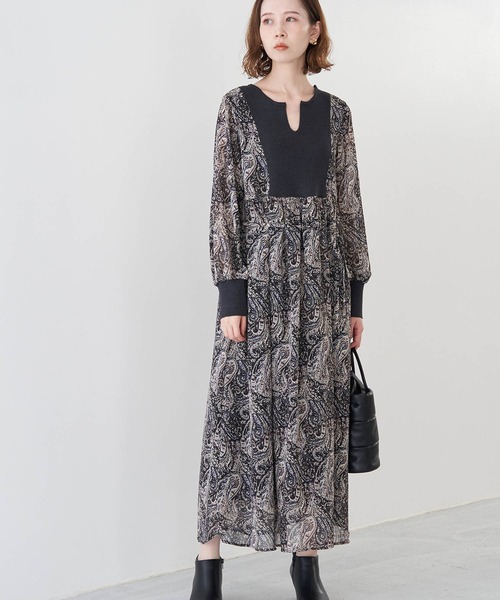 ROPE' PICNIC(ロペピクニック)の「【emur】リブパーツプリントワンピース(ワンピース・レディース・ブラック/グリーン・38)」の1枚目の写真