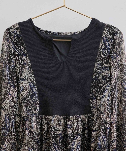 ROPE' PICNIC(ロペピクニック)の「【emur】リブパーツプリントワンピース(ワンピース・レディース・ブラック/グリーン・38)」の4枚目の写真