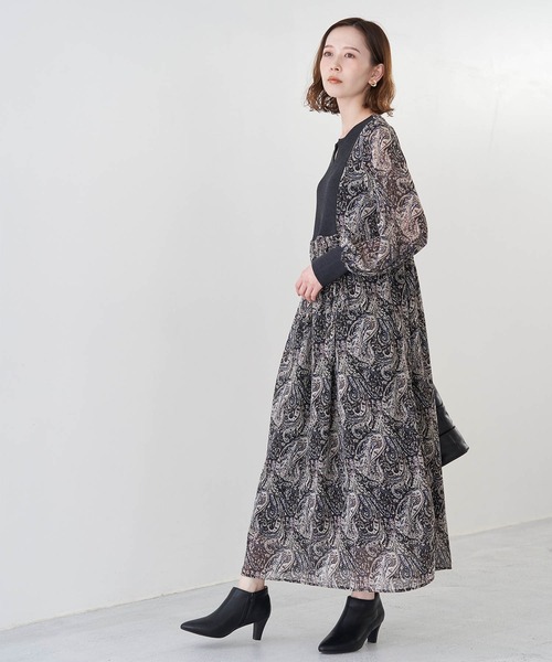 ROPE' PICNIC(ロペピクニック)の「【emur】リブパーツプリントワンピース(ワンピース・レディース・ブラック/グリーン・38)」の10枚目の写真