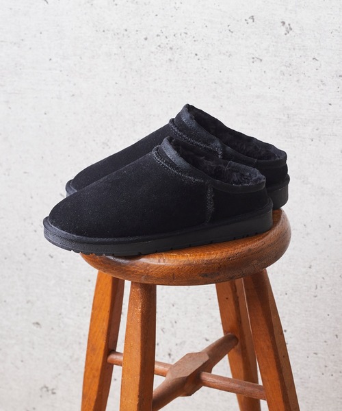 mooimooi(モーイモーイ)の「ショート丈ムートンスリッポン(ブーツ・レディース・ブラック/キャメル/ダークブラウン/チャコールグレー・3L/L/S/4L/LL/M)」の2枚目の写真