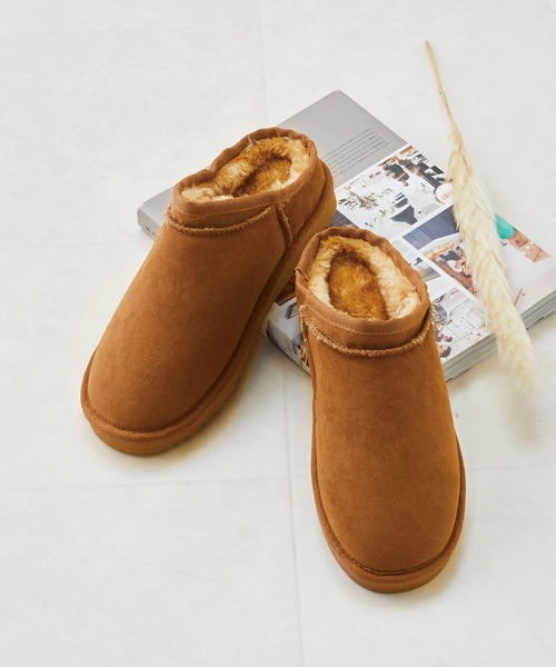 mooimooi(モーイモーイ)の「ショート丈ムートンスリッポン(ブーツ・レディース・ブラック/キャメル/ダークブラウン/チャコールグレー・3L/L/S/4L/LL/M)」の12枚目の写真