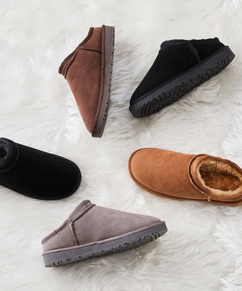 mooimooi(モーイモーイ)の「ショート丈ムートンスリッポン(ブーツ・レディース・ブラック/キャメル/ダークブラウン/チャコールグレー・3L/L/S/4L/LL/M)」の8枚目の写真