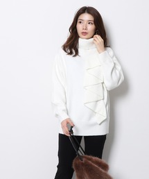 ワンサイドフリルオフタートルプルオーバー