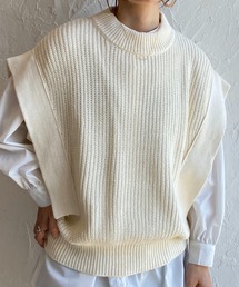 肩フリル風片畦編みニットベスト