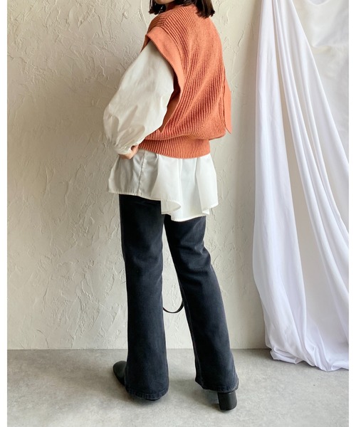 She's Closet(シーズクローゼット)の「肩フリル風片畦編みニットベスト(ベスト・レディース・ベージュ/カーキ/オレンジ/アイボリー・FREE)」の7枚目の写真