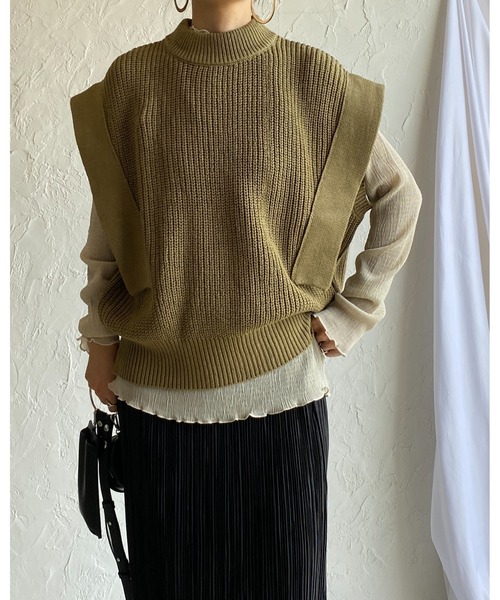 She's Closet(シーズクローゼット)の「肩フリル風片畦編みニットベスト(ベスト・レディース・ベージュ/カーキ/オレンジ/アイボリー・FREE)」の20枚目の写真