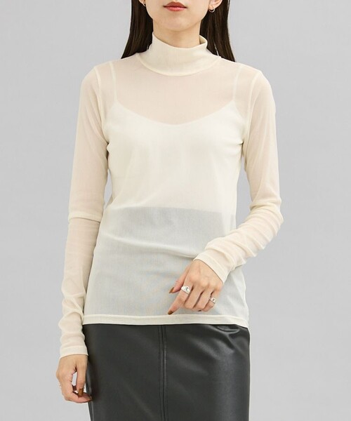 city(シティ)の「【CITY】ソフトチュールハイネックトップス(Tシャツ/カットソー・レディース・ブラック/ホワイト/カーキ・FREE)」の7枚目の写真