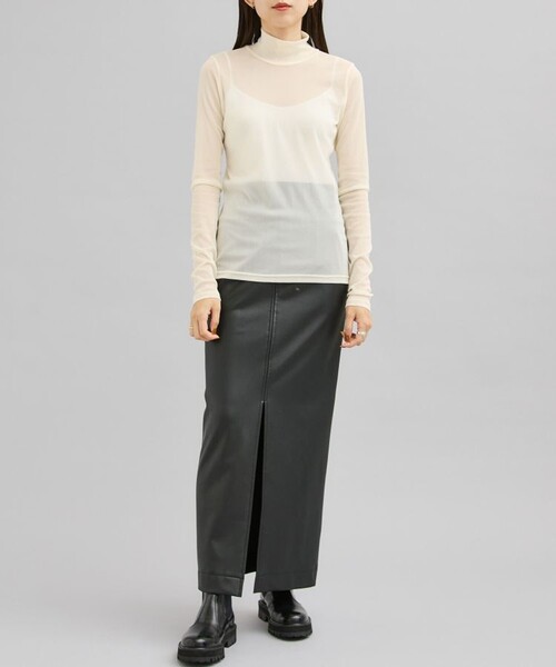 city(シティ)の「【CITY】ソフトチュールハイネックトップス(Tシャツ/カットソー・レディース・ブラック/ホワイト/カーキ・FREE)」の8枚目の写真