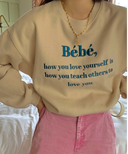 yuue' ( wear )(ユーイ)の「ロングスリーブーロゴ刺繍スウェットトレーナー(スウェット・レディース・ライトグレー/ブラック/ネイビー/グリーン/ライトピンク/ライトベージュ・FREE)」の3枚目の写真