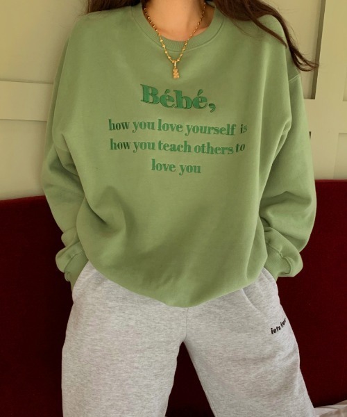 yuue' ( wear )(ユーイ)の「ロングスリーブーロゴ刺繍スウェットトレーナー(スウェット・レディース・ライトグレー/ブラック/ネイビー/グリーン/ライトピンク/ライトベージュ・FREE)」の7枚目の写真