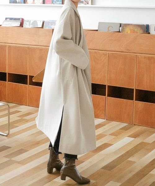 Mayree(メイリー)の「【Mayree】スリットロング オーバーコート 2021AW(チェスターコート・レディース・ブラック/ブラウン/ブルー/アイボリー/モカ・FREE)」の6枚目の写真