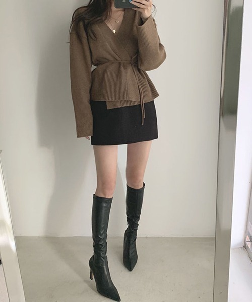 FRP(エフアールピー)の「YUGA カシュクール ウエストリボン ニットカーディガン(カーディガン/ボレロ・レディース・カーキ/ベージュ・FREE)」の5枚目の写真
