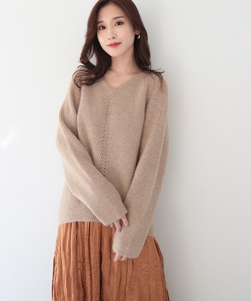 AMBIENT（アンビエント）の「Vﾈｯｸｱｲﾚｯﾄﾗｲﾝﾆｯﾄ（ニット/セーター・レディース・オフホワイト/ブルーグレー/ベージュ・FREE）」の3枚目の写真