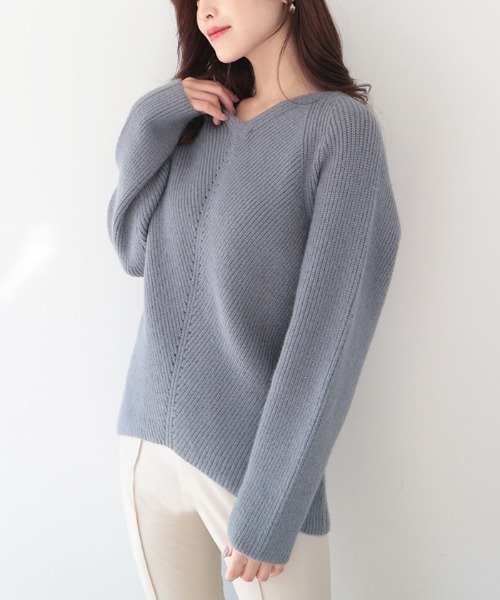 AMBIENT（アンビエント）の「Vﾈｯｸｱｲﾚｯﾄﾗｲﾝﾆｯﾄ（ニット/セーター・レディース・オフホワイト/ブルーグレー/ベージュ・FREE）」の13枚目の写真