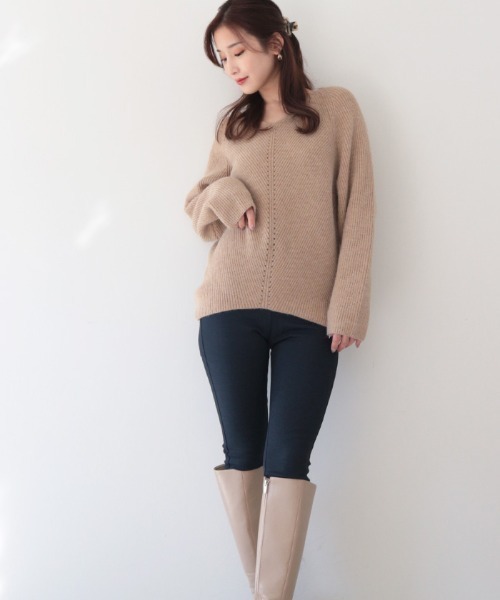 AMBIENT（アンビエント）の「Vﾈｯｸｱｲﾚｯﾄﾗｲﾝﾆｯﾄ（ニット/セーター・レディース・オフホワイト/ブルーグレー/ベージュ・FREE）」の9枚目の写真