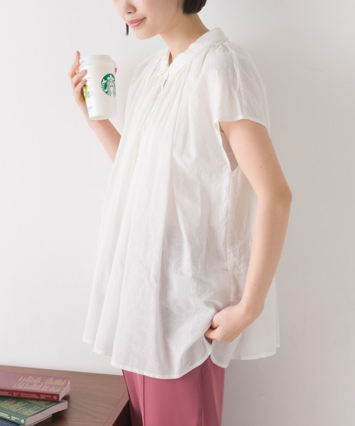 OMNES（オムネス）の「リネンコットンボイルフレンチスリーブブラウス（シャツ/ブラウス・レディース・ホワイト/ブラック/グレー/ブルー・FREE）」の5枚目の写真