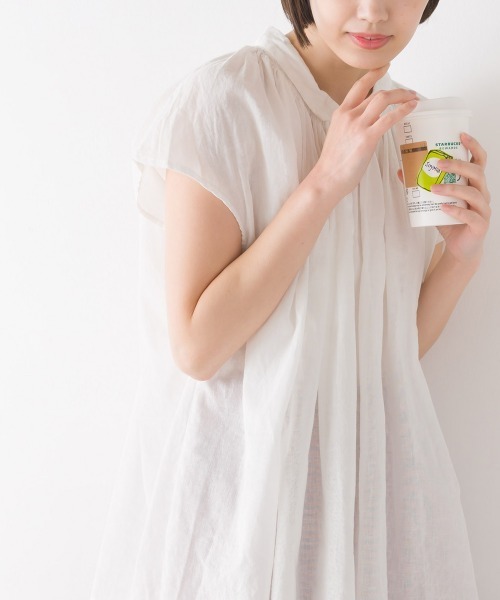 OMNES（オムネス）の「リネンコットンボイルフレンチスリーブブラウス（シャツ/ブラウス・レディース・ホワイト/ブラック/グレー/ブルー・FREE）」の8枚目の写真