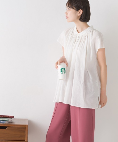 OMNES（オムネス）の「リネンコットンボイルフレンチスリーブブラウス（シャツ/ブラウス・レディース・ホワイト/ブラック/グレー/ブルー・FREE）」の9枚目の写真