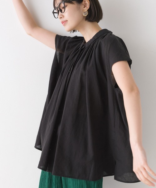 OMNES（オムネス）の「リネンコットンボイルフレンチスリーブブラウス（シャツ/ブラウス・レディース・ホワイト/ブラック/グレー/ブルー・FREE）」の13枚目の写真