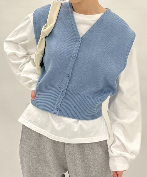 ALAND(エーランド)の「3.3Field Trip/BUTTON UP VEST 2273859(ベスト・レディース・ライトブルー/ネイビー・FREE)」の1枚目の写真