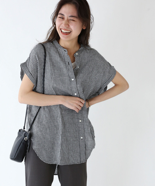 JOURNAL STANDARD relume（ジャーナルスタンダード　レリューム）の「《追加》LINASリネンバンドカラーフレンチ（シャツ/ブラウス・レディース・ホワイト/ブラック/ブラック系その他/グリーン系その他・FREE）」の3枚目の写真