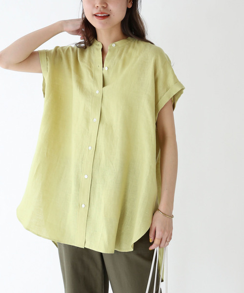 JOURNAL STANDARD relume（ジャーナルスタンダード　レリューム）の「《追加》LINASリネンバンドカラーフレンチ（シャツ/ブラウス・レディース・ホワイト/ブラック/ブラック系その他/グリーン系その他・FREE）」の4枚目の写真