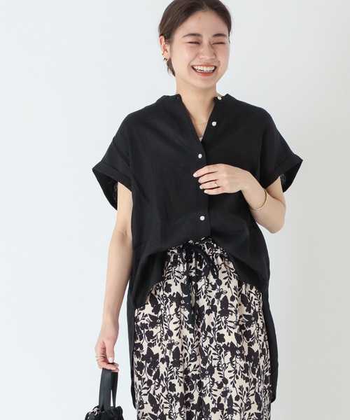 JOURNAL STANDARD relume（ジャーナルスタンダード　レリューム）の「《追加》LINASリネンバンドカラーフレンチ（シャツ/ブラウス・レディース・ホワイト/ブラック/ブラック系その他/グリーン系その他・FREE）」の2枚目の写真