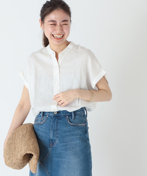 JOURNAL STANDARD relume（ジャーナルスタンダード　レリューム）の「《追加》LINASリネンバンドカラーフレンチ（シャツ/ブラウス・レディース・ホワイト/ブラック/ブラック系その他/グリーン系その他・FREE）」の6枚目の写真