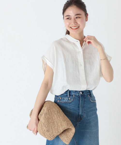 JOURNAL STANDARD relume（ジャーナルスタンダード　レリューム）の「《追加》LINASリネンバンドカラーフレンチ（シャツ/ブラウス・レディース・ホワイト/ブラック/ブラック系その他/グリーン系その他・FREE）」の7枚目の写真