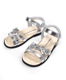BeBe/グリッターフラワーモチーフメタリックサンダル(15~21cm)