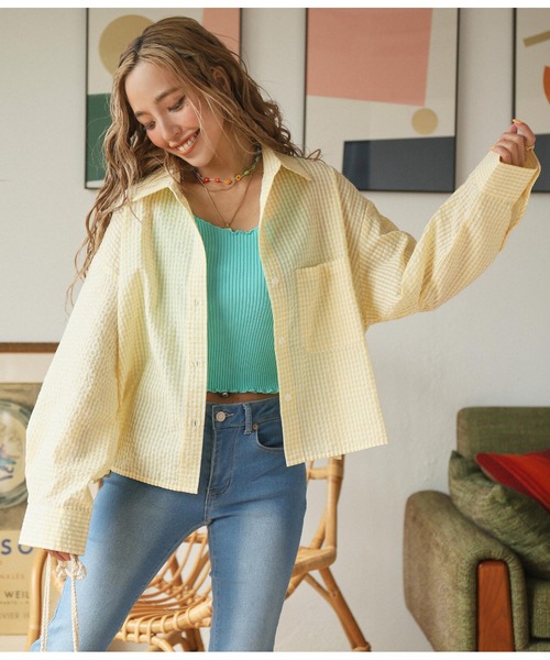 anap mimpi（アナップミンピ）の「ギンガムチェッククロップドシャツ（シャツ/ブラウス・レディース・ブラック/イエロー/グリーン・FREE）」の3枚目の写真