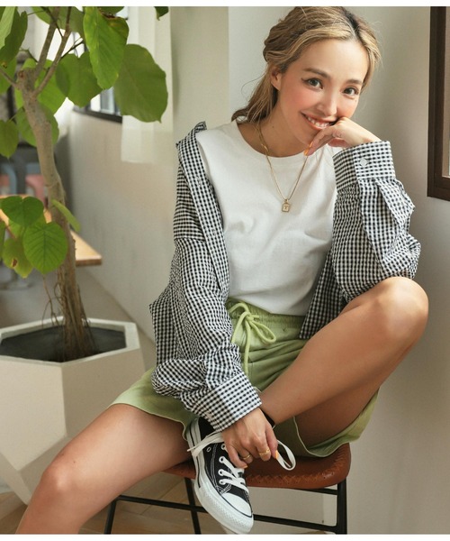 anap mimpi（アナップミンピ）の「ギンガムチェッククロップドシャツ（シャツ/ブラウス・レディース・ブラック/イエロー/グリーン・FREE）」の8枚目の写真