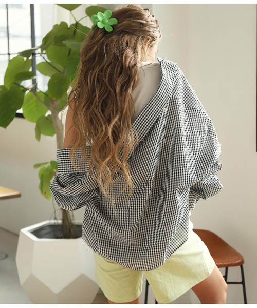 anap mimpi（アナップミンピ）の「ギンガムチェッククロップドシャツ（シャツ/ブラウス・レディース・ブラック/イエロー/グリーン・FREE）」の10枚目の写真