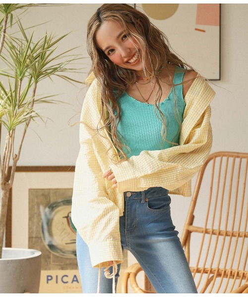 anap mimpi（アナップミンピ）の「ギンガムチェッククロップドシャツ（シャツ/ブラウス・レディース・ブラック/イエロー/グリーン・FREE）」の13枚目の写真