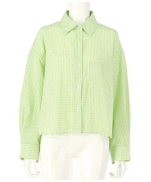 anap mimpi（アナップミンピ）の「ギンガムチェッククロップドシャツ（シャツ/ブラウス・レディース・ブラック/イエロー/グリーン・FREE）」の4枚目の写真