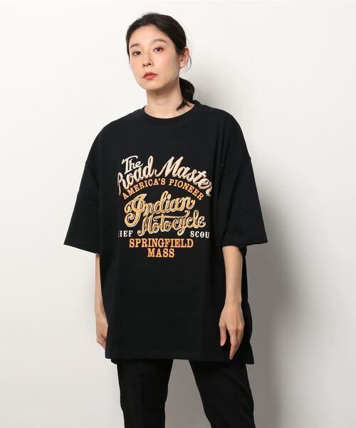 INDIAN(インディアン)の「『INDIAN』刺繍+プリント オーバーサイズTシャツ(Tシャツ/カットソー・レディース・ブラック/ホワイト/ミント・MEDIUM/LARGE)」の2枚目の写真