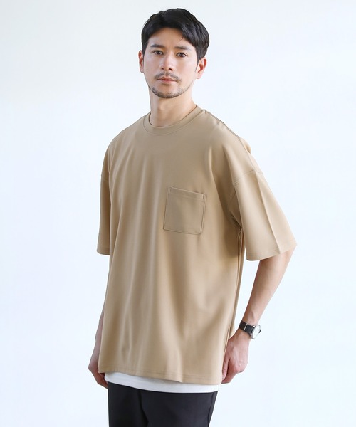SPU（スプ）の「梨地ポケット付半袖カットソー ＆タンクトップアンサンブル（Tシャツ/カットソー・メンズ・ブラック/ベージュ/ネイビー/グレー/ブルー/グリーン系/カーキ・M/L/XL）」の3枚目の写真