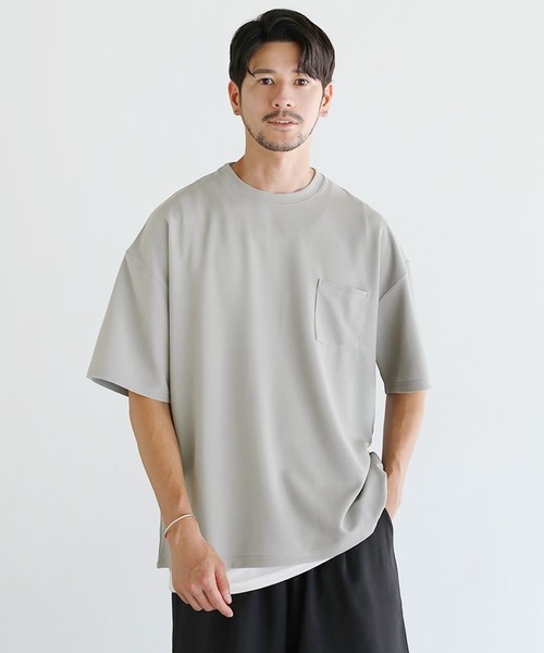 SPU（スプ）の「梨地ポケット付半袖カットソー ＆タンクトップアンサンブル（Tシャツ/カットソー・メンズ・ブラック/ベージュ/ネイビー/グレー/ブルー/グリーン系/カーキ・M/L/XL）」の2枚目の写真