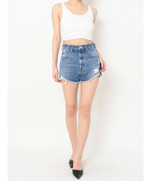GYDA(ジェイダ)の「ハイウエスト HEMダメージ デニムショートパンツ(デニムパンツ・レディース・ブラック/ブルー・SMALL/MEDIUM/X-SMALL)」の5枚目の写真