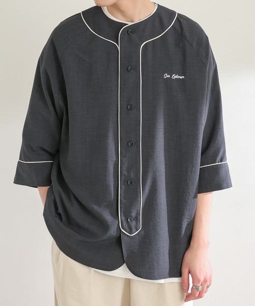 SENSE OF PLACE by URBAN RESEARCH(センスオブプレイスバイアーバンリサーチ)の「『セットアップ対応』リネンライクベースボールシャツ(5分袖)(シャツ/ブラウス・メンズ・アイボリー/チャコールグレー/グリーン・MEDIUM/LARGE)」の3枚目の写真